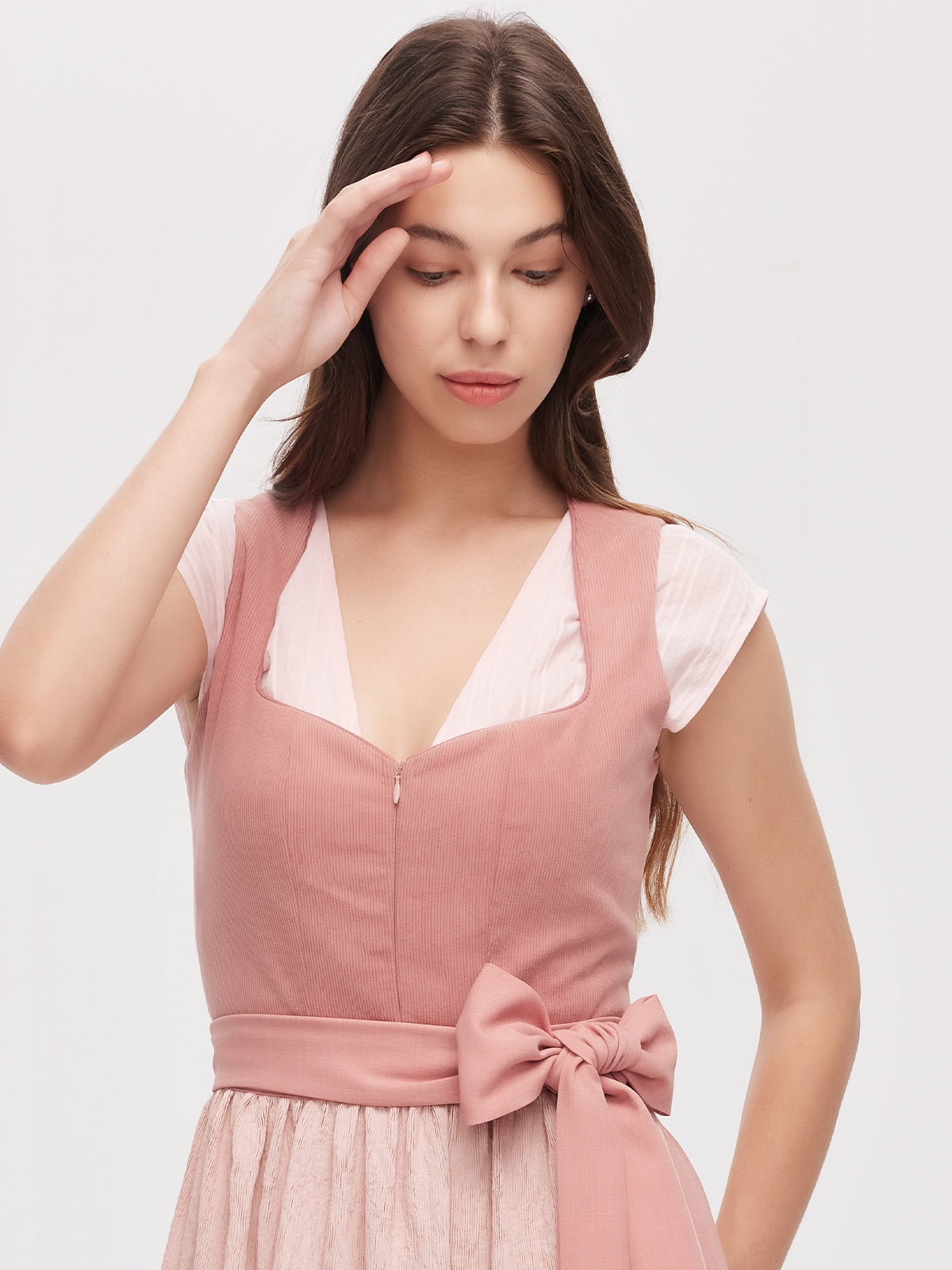 Rosa Reißverschluss Vorne Herz-Ausschnitt Dirndl Kira